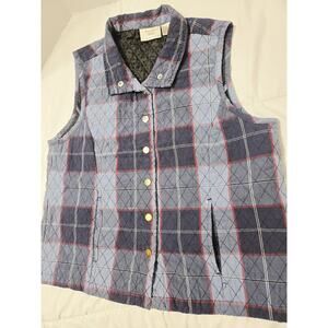 Baxter & Wells Quilted Woman Plaid Blue Vest Cotton Outdoor Comfy Relax Sz M